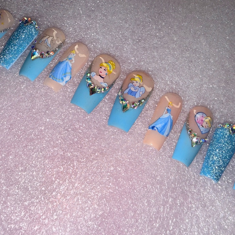 Blue and Nude Cinderella Nail Art Set